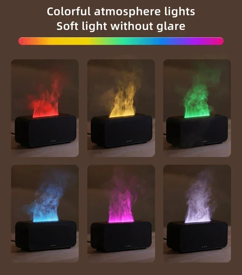 Flame Humidifier with Colorful Atmosphere Light No Water Power Protection Timed Function