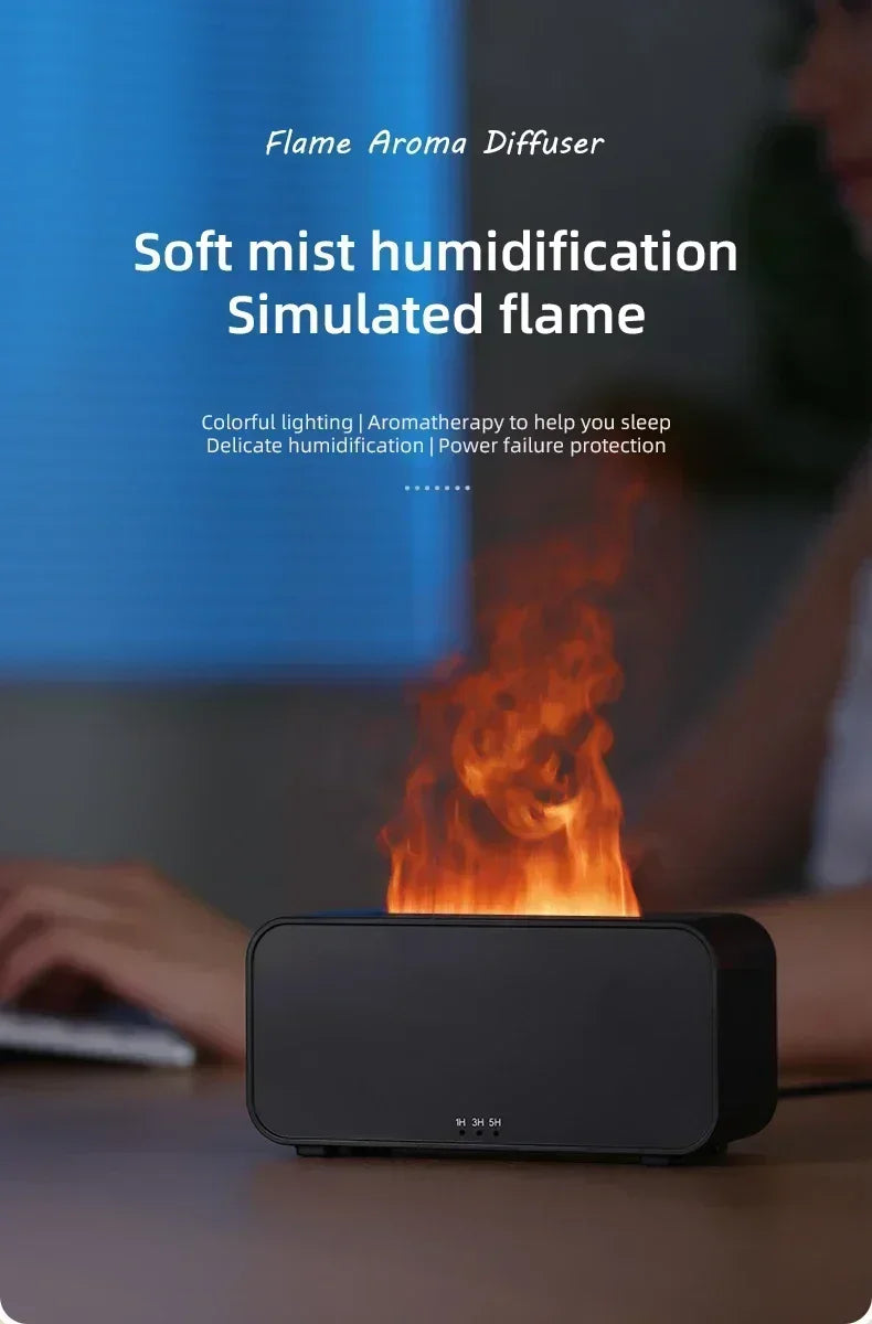Flame Humidifier with Colorful Atmosphere Light No Water Power Protection Timed Function