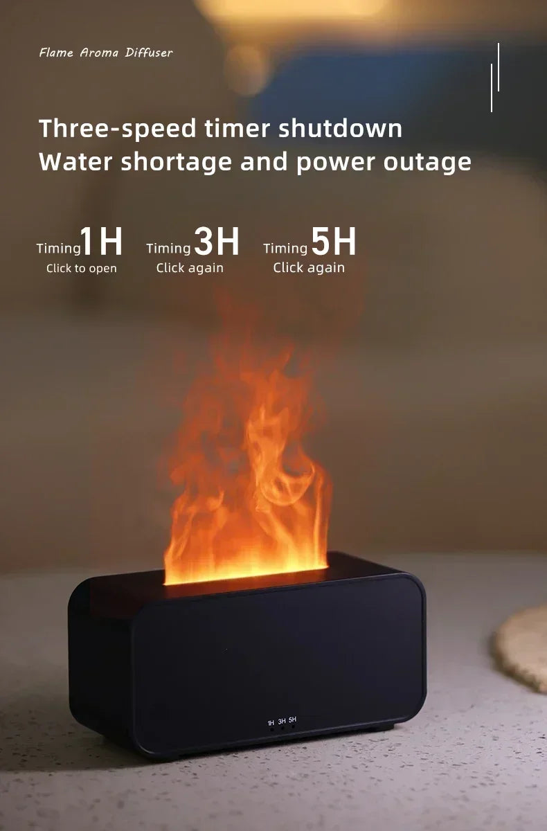 Flame Humidifier with Colorful Atmosphere Light No Water Power Protection Timed Function