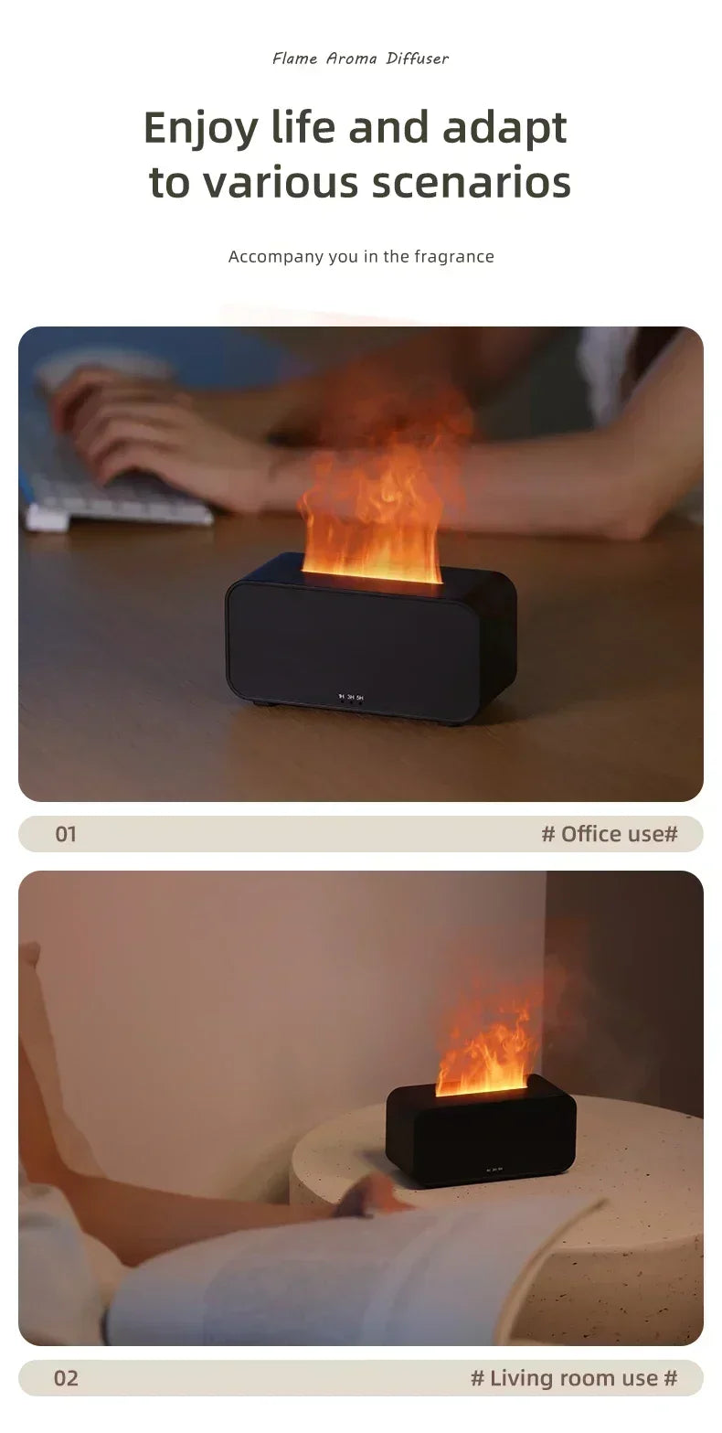 Flame Humidifier with Colorful Atmosphere Light No Water Power Protection Timed Function
